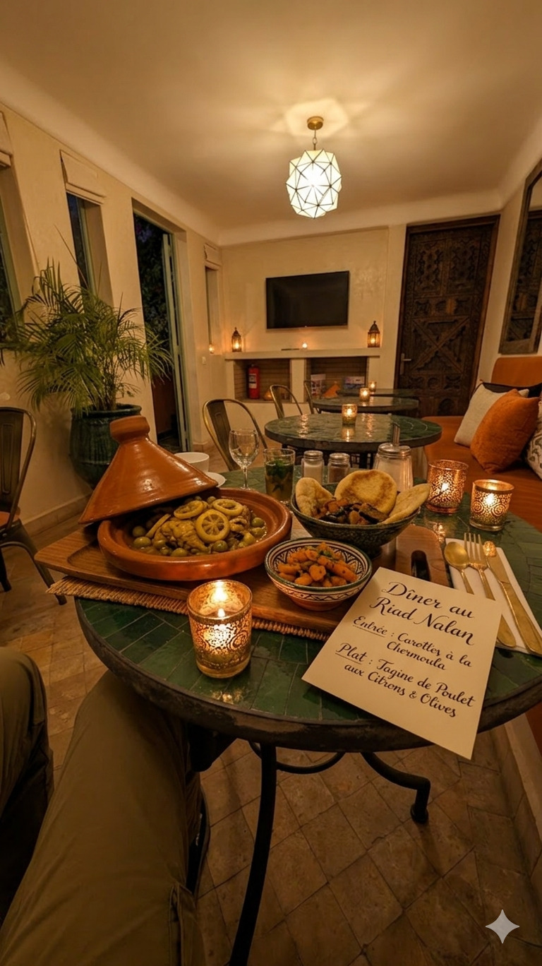 Dîner marocain au Riad NalaN, tajine et terrasse